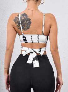 Lifespree Women's Black Tie-Dye Print Backless Bra - Black and White - View 2