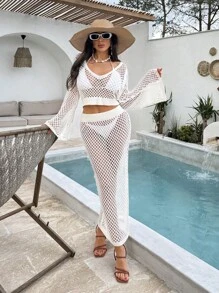 EURMUSE Elegant Ivory Knit Cardigan With Gold Button Accents And Subtle Diamond Pattern Design - Cream - View 1