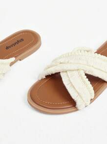 Dép đế bằng tua rua màu be thời trang cho nữ - Màu be - Xem 3