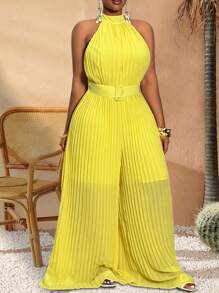 Slaydiva Plus Size Women's Light Weight Off-The-Shoulder Jumpsuit - Yellow - View 1