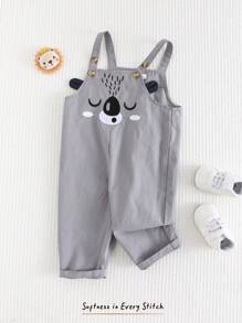 Cozy Pixies 男婴休闲连体衣，饰有小熊图案和3D耳朵设计，无袖，百搭 - 灰色 - 查看 3