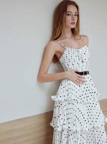 MOTF STUDIO 波点褶饰连衣裙 - 白色 - 查看 2