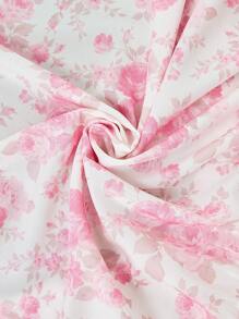 SHEIN CURVE+ Plus Size Women's Asymmetrical Flowers With Pink And White Prints, Holiday Women's Long Dresses, Parties, Milkers, Romantic Long Dresses For Spring/Summer Boho Vacation