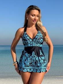 Swim Lushoire 2pcs Mature Pattern Cutout Printed Bikini Set, Beach & Swim Wear, Popular For Spring/Summer - Multicolor - View 3