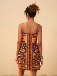 Travachic Women's Holiday Casual Tropical Print Tie Wrap Cami Mini Dress,Beach Women Outfits,Western Wear Women, Sun Dresses For Women Women Mini Dresses,Vacation