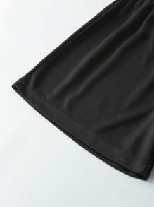 SHEIN Tween Boy Letter Graphic Baseball Collar Shirt & Shorts Without Tee - Black - View 5