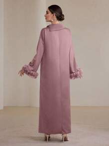 Graceveil 女士纯色喇叭袖网眼拼布上衣和裤子阿拉伯风格套装朴素 - 粉色 - 查看 2
