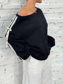 Comfortcana Women Oversized Knot Side Drop Shoulder Casual Sweatshirt