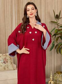 Al Najma Elegant Sequins Floral Turkish & Arabic Style Long Dresses For Women, Spring/Summer, Kaftan & Jalabiya,Modest