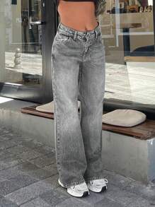 EURMUSE 100% Cotton WOMEN FLARED LOW WAIST JEANS - Light Grey - View 6