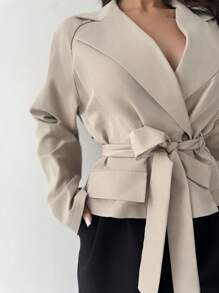 Firerie New Khaki Three-Dimensional Pocket Belt Women's Trench Coat In Fall/Winter - Khaki - View 7