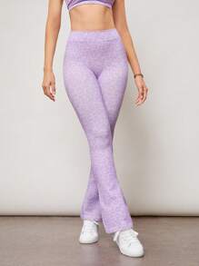 Activina Women's Leopard Print Seamless Flare Leg Sports Pants - Purple - View 3