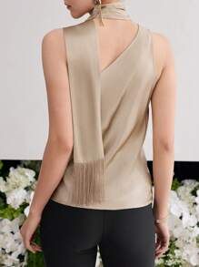 MOTF PREMIUM SILK ASYMMETRICAL NECK TOP - Khaki - View 6