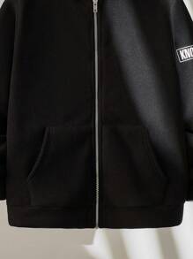 SHEIN Tween Boy's Plush Hooded Jacket, Autumn/Winter - Black - View 4