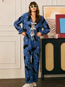 INS 风格年轻女性蝴蝶结睡衣套装