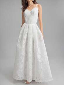 Ontre 2025 Women's Solid Color Spaghetti Strap Elegant Long Dress - White - View 5