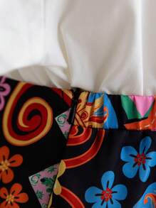 Soleia Plus Size Women Summer Satin Printed Front Slit Straight Fit Bodycon Skirt With Colorful Whimsical Sun Print, Vacation Style Christmas Clothes