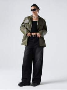 LYSMO Contrast Lace Raglan Sleeve Waffle Knit Sweatshirt, Ladies Spring/Fall Casual Contrast Lace Long Sleeve Round Neck Regular Fit Regular Green Raglan Sleeve Pullovers Women Hoodies - Army Green - View 3