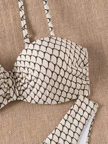 Swim Lushoire Conjunto de bikini de 2 piezas con tejido texturizado push up para mujeres, atuendo de verano para playa y vacaciones - Blanco y Negro - Ver 3