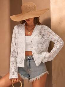 SHEIN Cottnline قميص أبيض بأكمام طويلة، لون أحادي، بسيط وأنيق للارتداء اليومي العادي - أبيض - مشاهدة 1