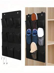 1pc Mesh Bag Shoe Storage Rack With Hook, Multi-Grids Hanging Back Shoe Storage Door Bag, Space Saving Storage Bag Sundry Storage Bag, Fabric Wardrobe Sundry Shoe Storage Bag For Small Business Owners/Stores/Retailers/Home/Travel(Black,Gray,White)