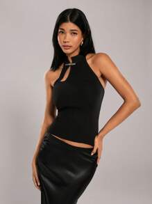 Forever 21 女士简约纯色无袖立领修身毛衣，休闲日常穿着