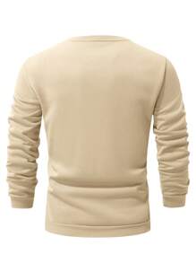 Manfinity Homme 男士字母印花圆领长袖休闲宽松运动衫 - 卡其色 - 查看 2