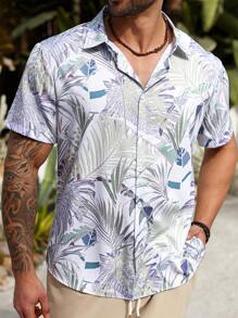 ResortEase Plus Size Men's Casual Tropical Print Short Sleeve Shirt, Vacation Style