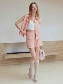 MOTF STUDIO BUTTON UP BELTED JACKET - Pink - View 6