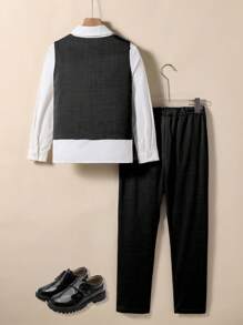 SHEIN Set de 2 piezas de traje elegante para niños preadolescentes que incluye chaleco y pantalones, atuendo formal adecuado para fiestas de cumpleaños, bodas, aniversarios, bautizos y ocasiones formales