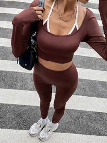 SHEIN Essnce 女士 2 件套休闲运动 T 恤和紧身裤套装