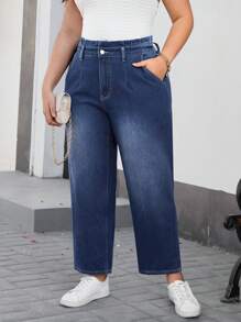 SHEIN Essnce 大码水洗高腰锥形牛仔裤