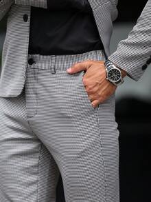 Manfinity Mode Bộ vest kẻ sọc đi làm thường ngày cho nam và quần âu - Đen và trắng - Xem 4