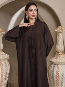 Al Najma Women Long Solid Color Dress And Jacket Arabic Style Set - Multicolor - View 3