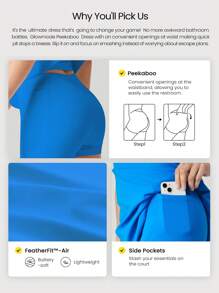 GLOWMODE FeatherFit™-Air Elevate A-Line Gaun Mini Slip dengan Kantong Pendek Tersembunyi, Nyaman untuk Aktivitas Harian Musim Panas, Cepat Kering, dan Menyerap Kelembapan - Blue Power - View 2