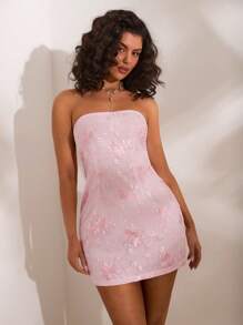 Opulessa 女士编织露肩紧身迷你连衣裙 - 粉色 - 查看 4