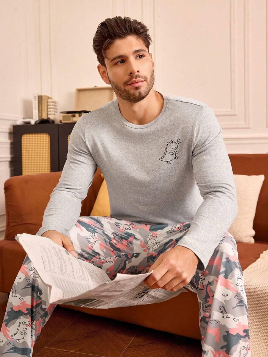 Happy Jammies Conjunto de ropa casual para hombre, camiseta de manga larga y pantalones, minimalista, cómodo para uso diario