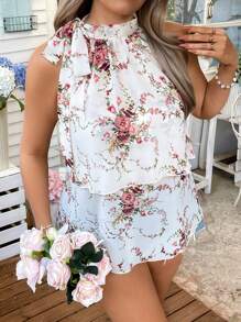 Flirla Plus Size Women Double Layer A-Line Casual Elegant Holiday Blouse Top, Spring/Summer - Multicolor - View 3