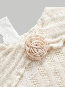 ROMWE Fairycore Pull seyant à manches cloche transparentes, encolure asymétrique avec patchwork en dentelle, style rétro Y2K pour femmes - Nude - Voir 5
