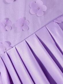SHEIN Langer Kleid für Tween-Mädchen mit lila Stickerei und Tüll Dekor, elegantes Sommeroutfit für Partys