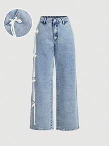 SHEIN MOD 女士休闲水洗蝴蝶吊坠牛仔裤