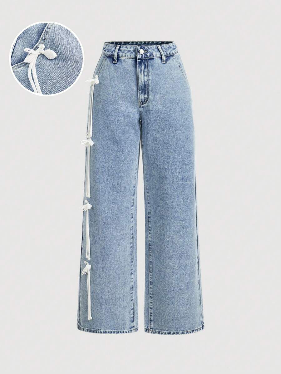 SHEIN MOD 女士休闲水洗蝴蝶吊坠牛仔裤