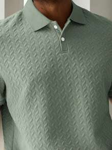 Manfinity Homme Men's Vacation Casual Style With An INS-Inspired Look. A Geometric Diamond-Textured Jacquard Knit Short-Sleeve Khaki Polo Shirt With A Button Placket, Perfect For Music Festivals And Hawaiian Beach Vacations, As Well As Everyday Wear-An Ideal Gift For A Boyfriend Or Husband. Offers A French Elegance And Romance. Men's Geometric Stripe Textured Casual Polo Shirt, Polo For Men, Polo Shirts For Men Collar, Old Money Style
