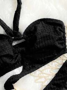 Swim SXY Springbreak 纯色特殊材质吊带金属装饰简约高腰连体泳衣 - 黑色 - 查看 5