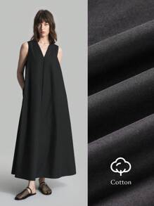 Ontre 2026 New Women's Summer Solid V-Neck Sleeveless Long Loose Dress, Suitable For Casual Urban Elegant Minimalist Wear, Teacher's Day Gathering Party