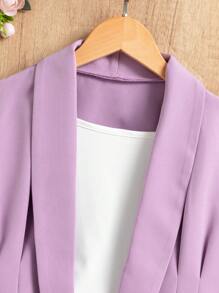 2Pcs Set Tween Girls Elegant Commuting High-Waist Collar Jacket & Pants - Violet Purple - View 4