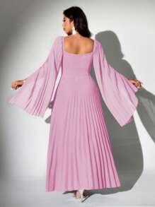 Grovea Vestido largo de manga larga de gasa con volantes, elegante y romántico, para mujer de talla grande para fiesta - Rosa - Ver 6