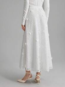 Ontre 蝴蝶蕾丝装饰简约优雅 A 字裙，2025 女款 - 白色 - 查看 2