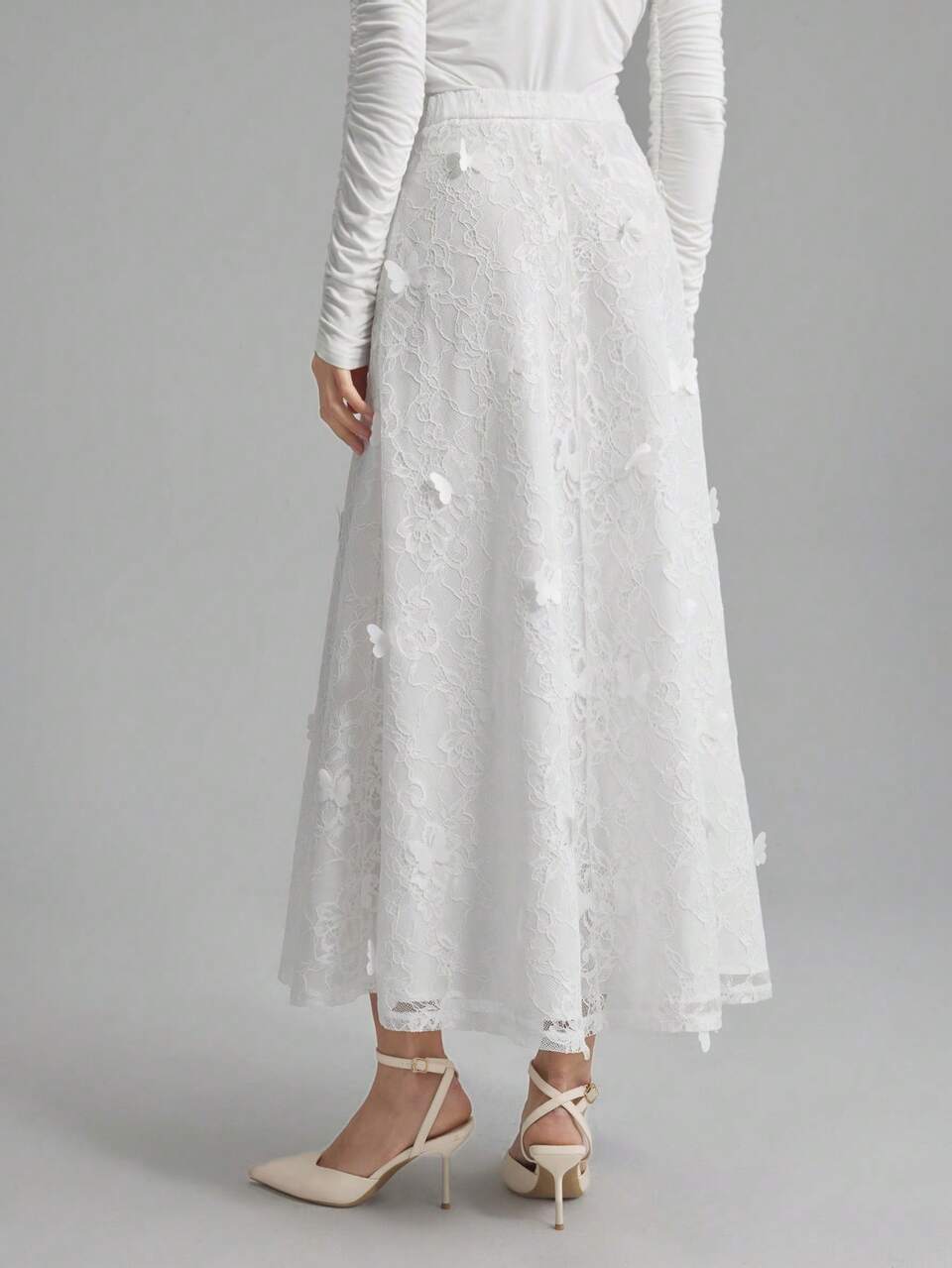 Butterfly Lace Decorated Minimalist Elegant Skirt, 2025 Women
