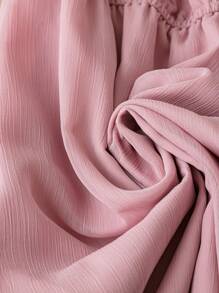 DreamSkyne 大码女式夏季优雅度假纯色荷叶边露肩收腰 A 字中长连衣裙 - 粉色 - 查看 5